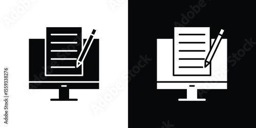 Blended learning icon in trendy stroke thin linear style.