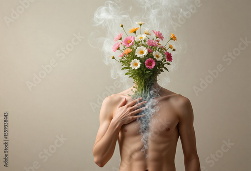 Man with Flowers and Smoke