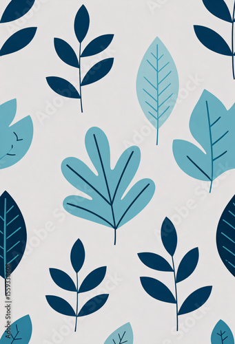 Blue Leaf Pattern Seamless Background