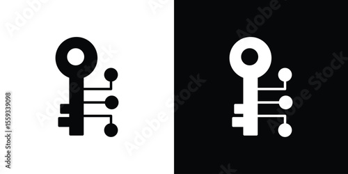 Digital key icon in trendy stroke thin linear style.