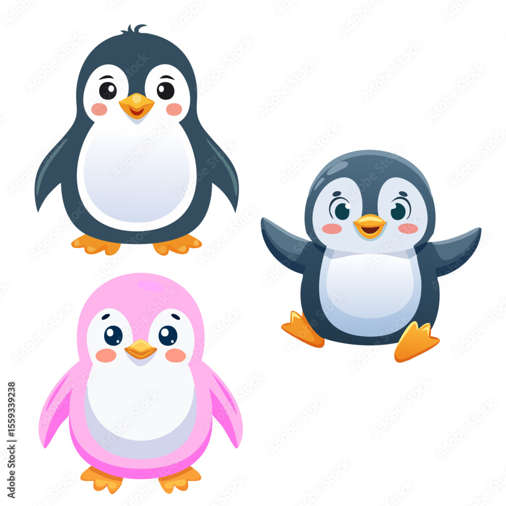 Fototapeta premium キュートなペンギンのイラスト素材セット