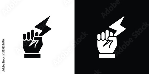 Hand with Power icon in trendy stroke thin linear style.