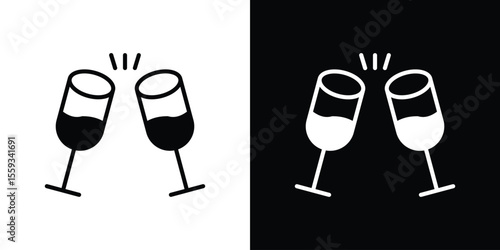 Wine toast icon in trendy stroke thin linear style.