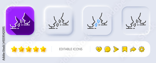 Talk line icon. Neumorphic, Flat shadow, 3d buttons. People speak sign. Voice speech symbol. Line talk icon. Social media icons. Vector
