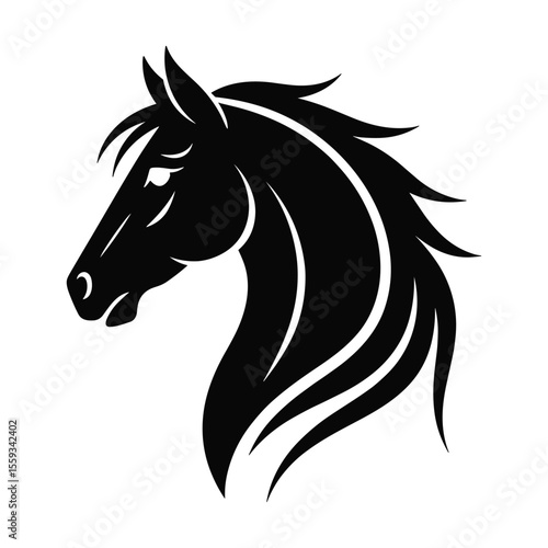 Majestic Black Stallion Head Silhouette Illustration