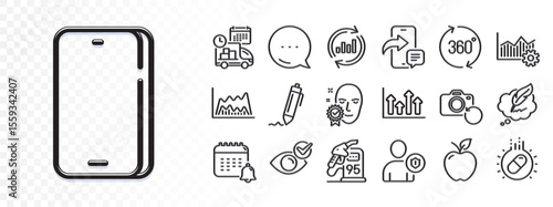 Delivery, Upper arrows and Capsule pill line icons for web app. Glare of light effect. Message icon. Pack of Apple, Signature, Recovery photo pictogram icons. Phone, Check eye, Security signs. Vector