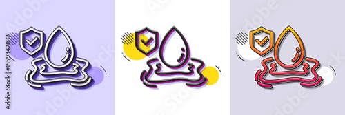 Flood insurance line icon. Halftone dotted pattern. Gradient icon with grain shadow. Flooding risk coverage sign. Water drop protection symbol. Line flood insurance icon. Various designs. Vector