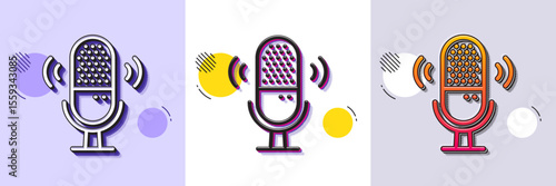 Microphone line icon. Halftone dotted pattern. Gradient icon with grain shadow. Studio mic sign. Voice record device symbol. Line microphone icon. Various designs. Vector