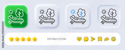 Lounger line icon. Neumorphic, Flat shadow, 3d buttons. Deckchair furniture sign. Sunbed symbol. Line lounger icon. Social media icons. Vector