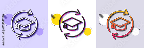 Continuing education line icon. Halftone dotted pattern. Gradient icon with grain shadow. Online education sign. Line continuing education icon. Various designs. Vector