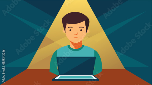 The laptops soft backlight perfectly illuminated the users face giving them a radiant glow in the Tuscan sunlight.. Vector illustration