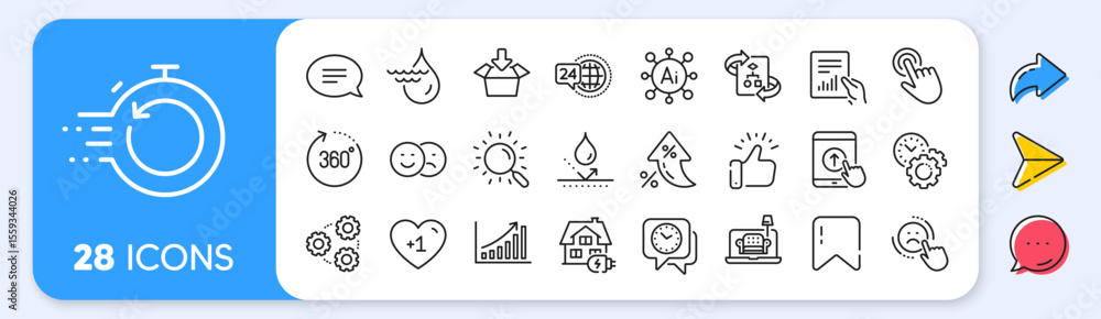 Furniture, Time management and Waterproof line icons. Interest rate, AI generate, Inflation icons. Pack of Hydroelectricity, 360 degrees, 24h service icon. Search, Graph chart, Like pictogram. Vector Furniture, Time management and Waterproof line icons. Interest rate, AI generate, Inflation icons. Pack of Hydroelectricity, 360 degrees, 24h service icon. Search, Graph chart, Like pictogram. Vector