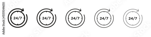 24 7 icon in trendy filled solid style in black and white colors