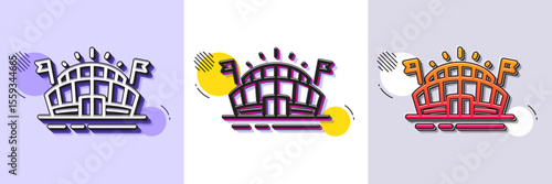 Sports arena line icon. Halftone dotted pattern. Gradient icon with grain shadow. Stadium with flags sign. Sport complex symbol. Line sports arena icon. Various designs. Vector