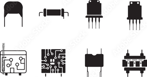 Electronic components circuit board resistors transistors capacitors