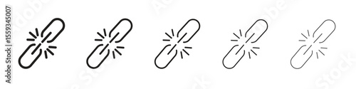 Broken link icon in trendy filled solid style in black and white colors