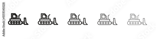 Bulldozer icon in trendy filled solid style in black and white colors