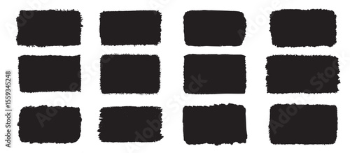 Set of grunge rectangular textures. Torn Paper Frames, shapes of ripped papers silhouettes isolated on white background.