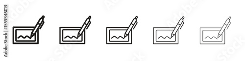 Electronic signature icon in trendy filled solid style in black and white colors