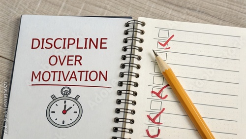 Wallpaper Mural Discipline Over Motivation with Checklists and Stopwatch in Notepad Torontodigital.ca