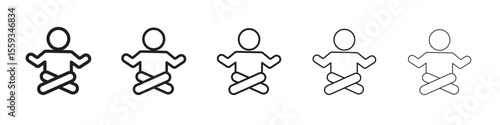 Meditating icon in trendy filled solid style in black and white colors