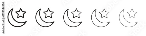 Moon and star icon in trendy filled solid style in black and white colors