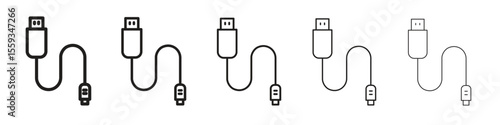 Phone cable icon in trendy filled solid style in black and white colors