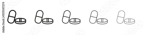 Pills icon in trendy filled solid style in black and white colors