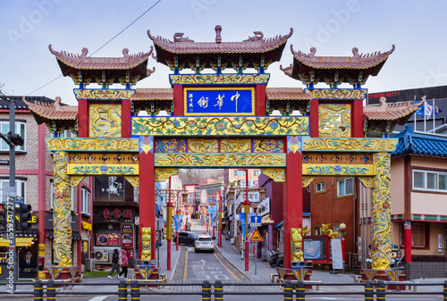  Chinese design - Welcome arch marks entrance to the Chinatown district of Incheon, South Korea.