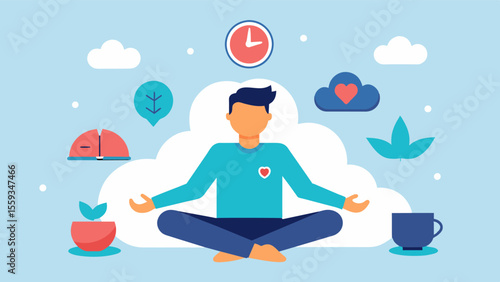 Stress Management Techniques A visual representation of different stress management techniques such as deep breathing journaling and yoga to help maintain a healthy balance in. Vector illustration