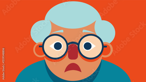 The glasses on the end of their nose slide down as the elderly person squints at the page in confusion.. Vector illustration