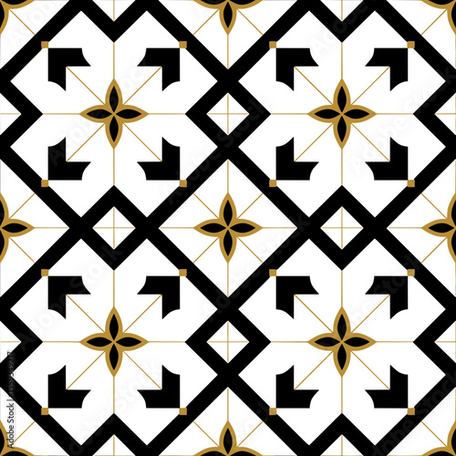 Minimalist Black & Gold Moroccan Tile Pattern – Seamless Vector Design