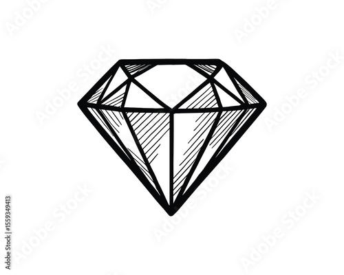 Diamond with Detailed Facets and Shading - Riches, Elegance, and High Worth Symbol