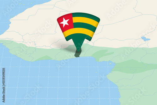 Togo Location Highlighted on African Map with Flag Icon.