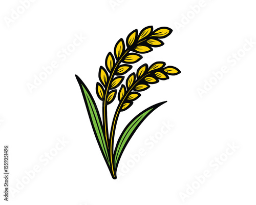Golden Rice Stalks Illustration Symbolizing Harvest and Abundance in Agriculture Design