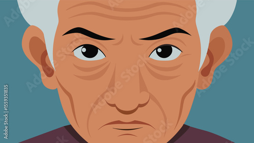 Closeup of a wrinkled forehead as an elderly person strains to come up with ideas the lines on their face telling the story of their mental effort.. Vector illustration