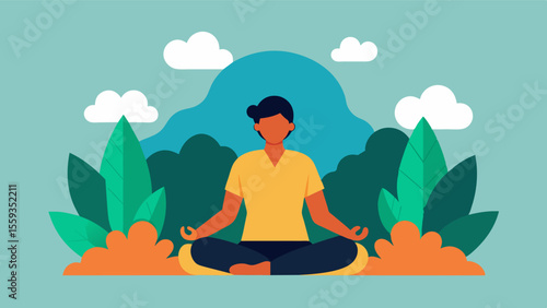 Engaging in outdoor yoga or meditation surrounded by nature can improve mental clarity and reduce symptoms of anxiety and depression.. Vector illustration