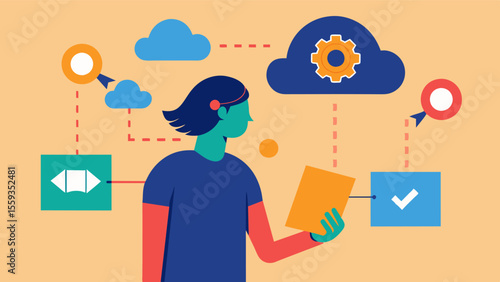 An individual using the od of loci a technique where they mentally place information in specific locations in a physical space to improve memory recall during a presentation.. Vector illustration