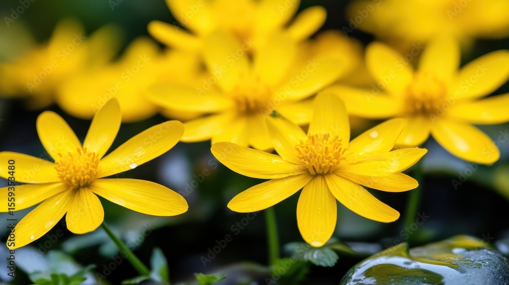 Obraz premium Vibrant Yellow Flowers Blooming in a Lush Green Environment