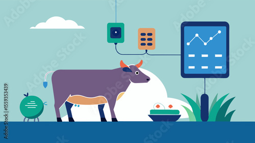 An electronic tracking system for livestock vaccines ensuring proper administration and recording for future reference.. Vector illustration