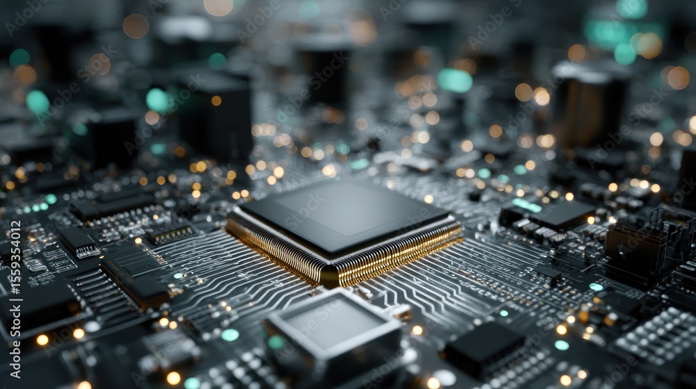 Intricate Circuit Board with Processor Detailed Close-up Intricate Circuit Board with Processor Detailed Close-up