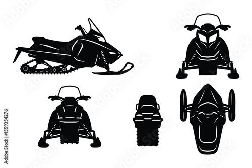 Snowmobile Silhouette Collection Winter Vehicle Design Snow Machine Transport Sled