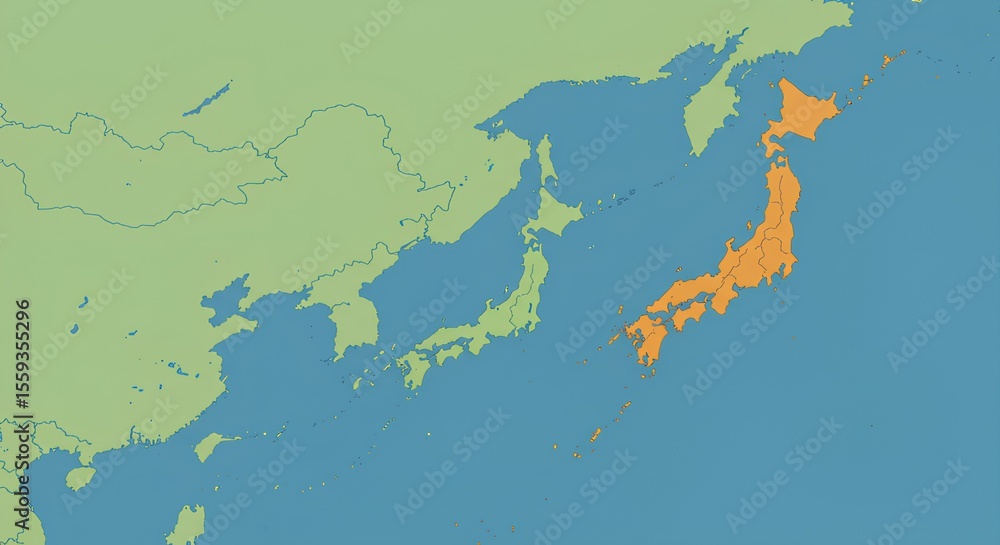 Fototapeta premium Political Map of Japan Highlighted in Orange on an East Asia Geographic Background.