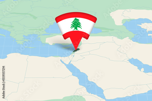 Lebanon Location Highlighted on Asian Map with Flag Icon.