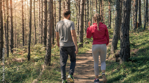 Couple Enjoying a Peaceful Walk Through Forest Trail