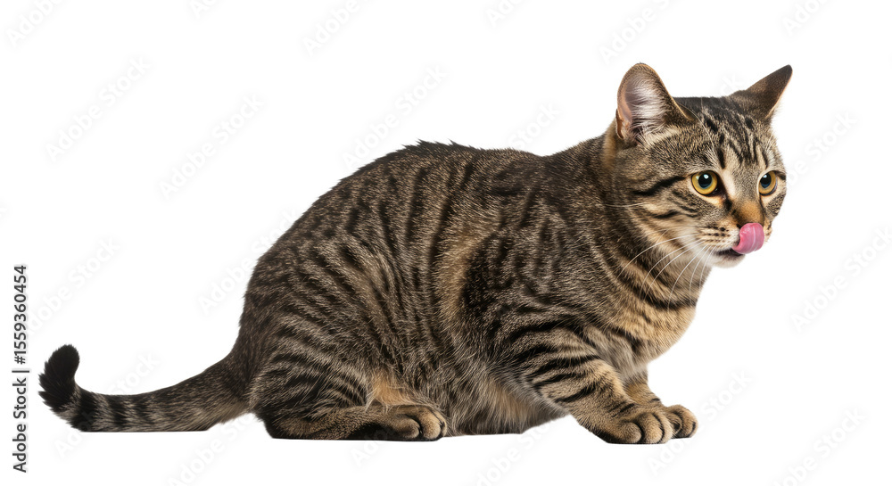 Fototapeta premium Tabby Cat Licking Its Nose.
