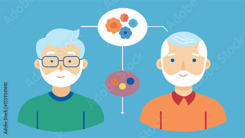 Generational Gaps Comparing and contrasting the life stories of an elderly person and their younger relative highlighting how different generations perceive and experience brain. Vector illustration