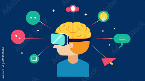 A users brain lighting up with activity as they engage in a virtual reality interactive storytelling experience showcasing the potential for these apps to offer a multisensory and. Vector illustration