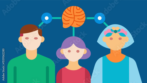 Family Ties Documenting the life stories of three generations of a family affected by Huntingtons disease highlighting the genetic impact on their brains and lives.. Vector illustration