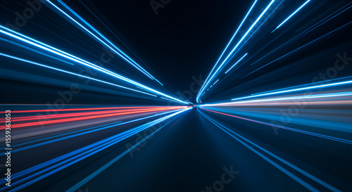 Abstract motion blur of car lights on asphalt road at night speeds fast